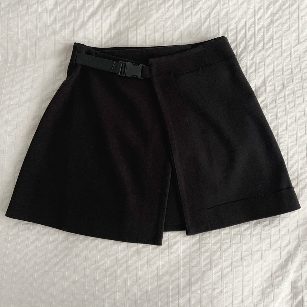 Zara Black High Rise Buckle Wrap Skirt